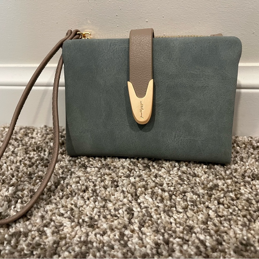 Elegant Blue and Taupe Wristlet Clutch